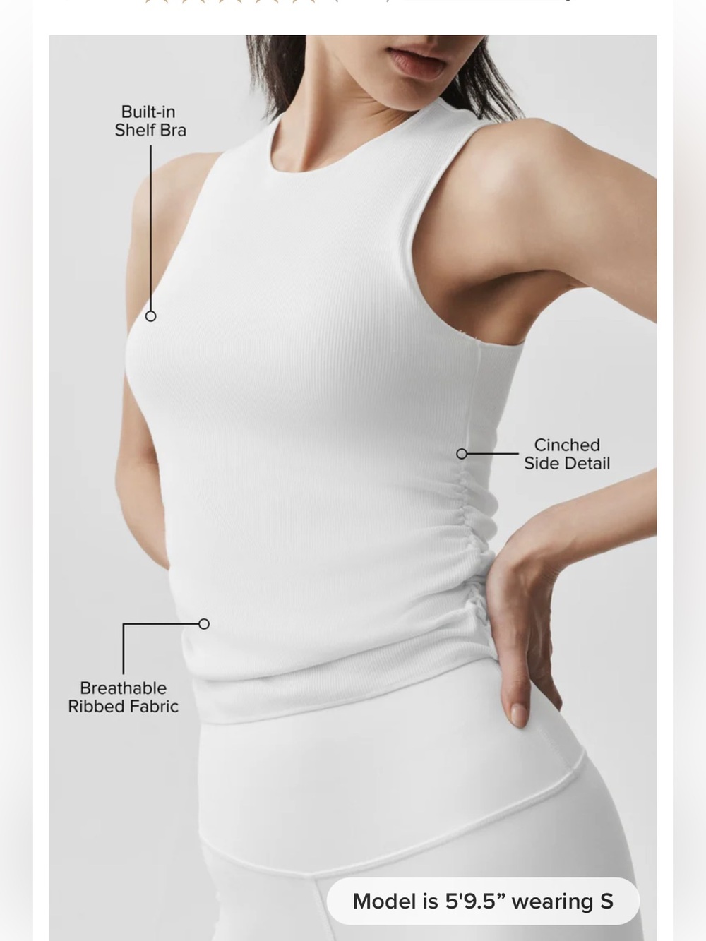 ALO Yoga white Ribbed Cropped high neck ruched Tank s m xl - Picture 2 of 3